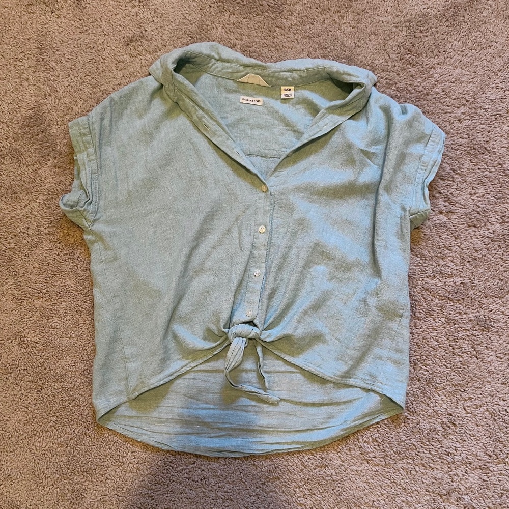 Weatherproof Vintage Linen Tie Front Top